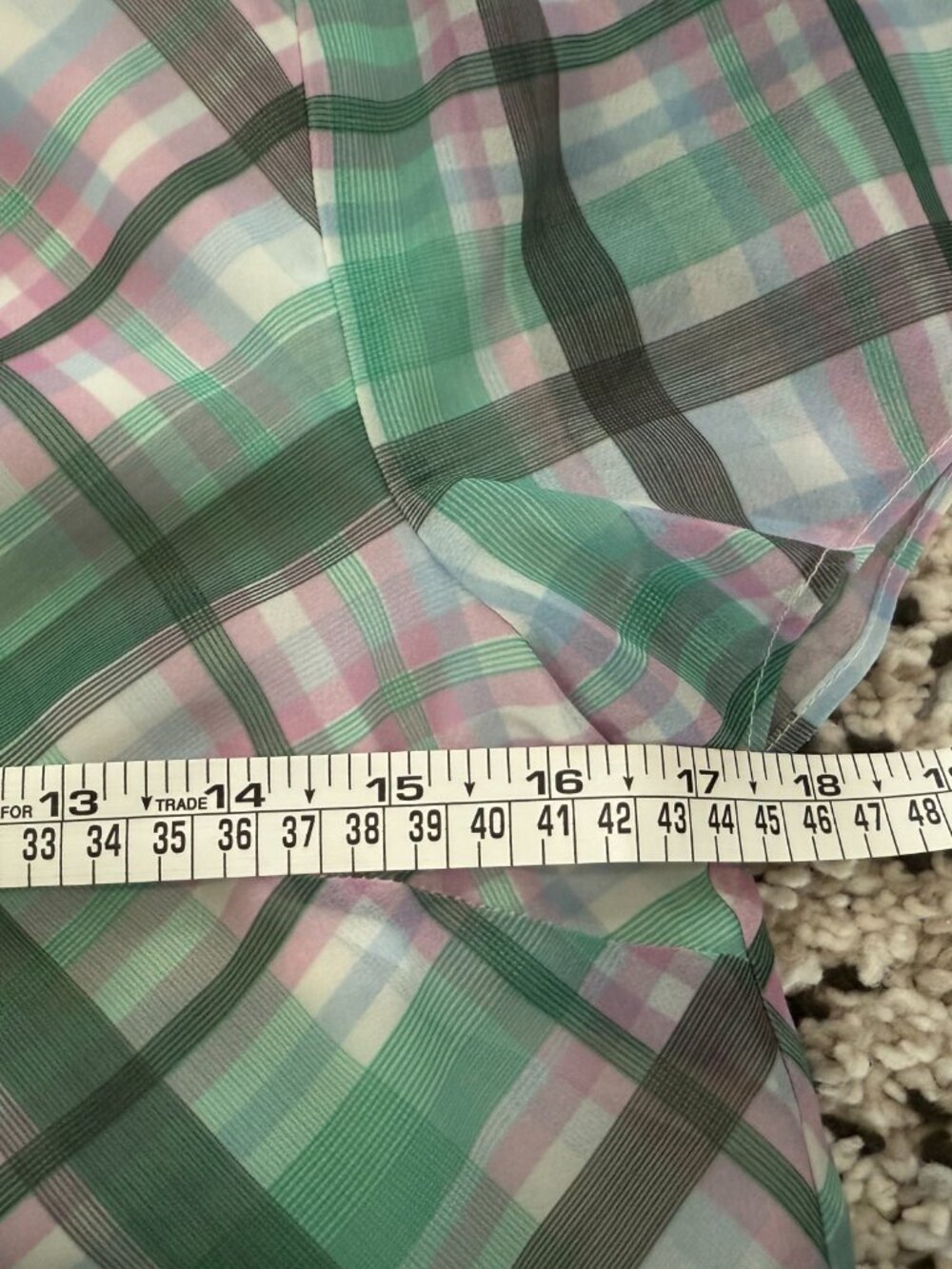 Ann Taylor Plaid Flutter Sleeve Drop Waist Dress Size 2 Green Pink Sheer - Picture 5 of 8